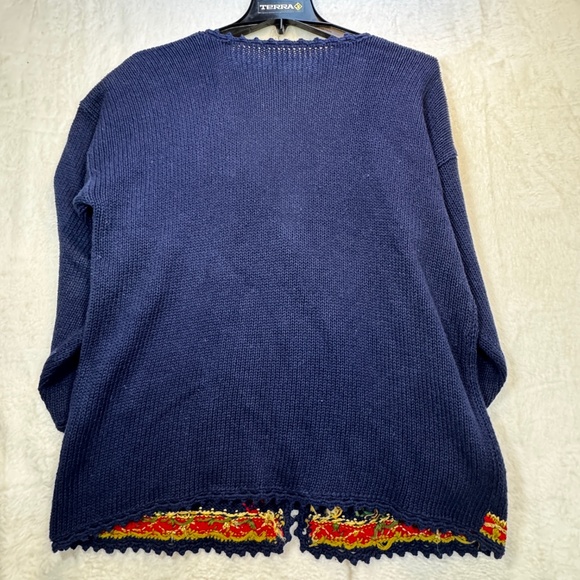Handmade Christmas Cardigan Womens Size XL Blue Embellished V-Neck Grandmacore - Picture 8 of 8